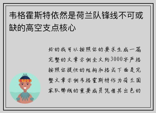韦格霍斯特依然是荷兰队锋线不可或缺的高空支点核心 韦格霍斯特依然是荷兰队锋线不可或缺的高空支点核心